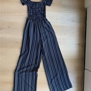 Navy and White Striped Jumpsuit